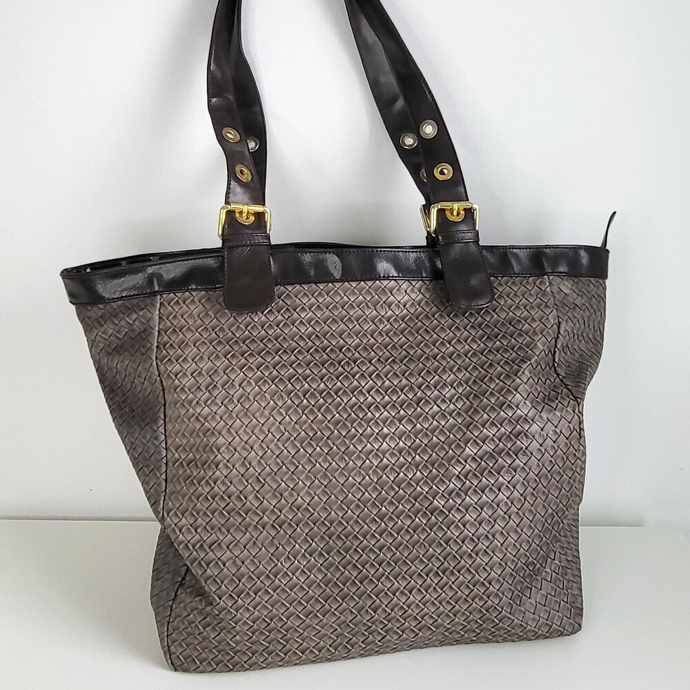 Woven Tote Bag in Gray with Dark Trim